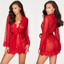 Load image into Gallery viewer, Lace Ruffles Babydoll Robe Set