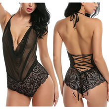 Load image into Gallery viewer, Sheer Mesh Lace Up Bodysuit
