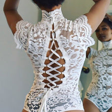 Load image into Gallery viewer, Lace Up Elegant Turtleneck Bodysuit