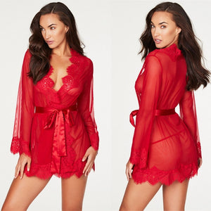 Lace Ruffles Babydoll Robe Set
