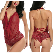 Load image into Gallery viewer, Sheer Mesh Lace Up Bodysuit
