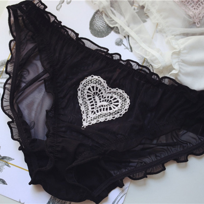 Heart Embroidery Lace Sweet Panties