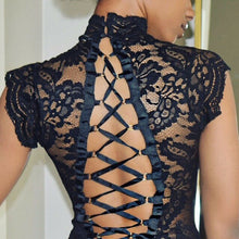 Load image into Gallery viewer, Lace Up Elegant Turtleneck Bodysuit
