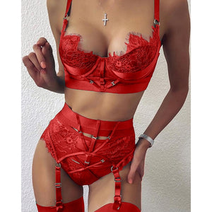 3-Piece Lace High Waisted Lingerie Set